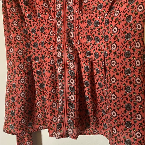 FLORAL Tunic (S) Relaxed V-neck with Butterfly Sleeve, Signed Back/Belted Waist - Picture 10 of 11